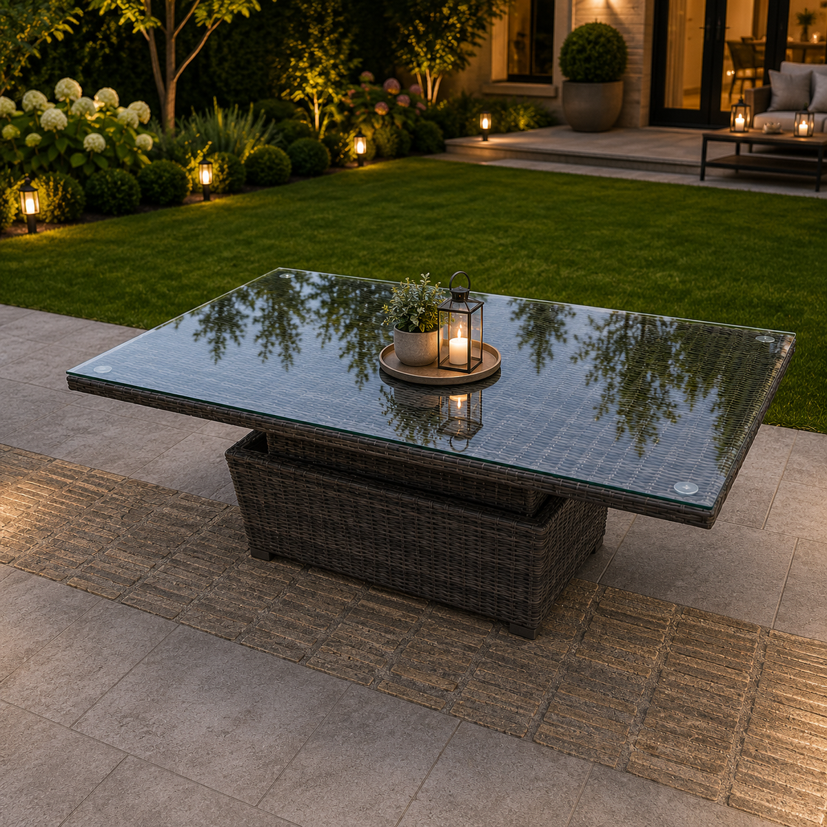 Outdoor Dark Grey Mix Rattan Rising Adjustable Table Dining Or CoffeeTable Garden Furniture