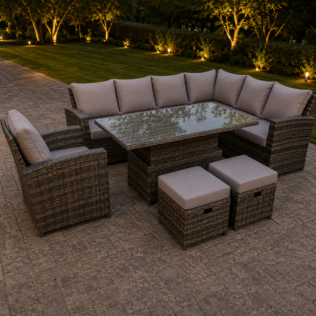 High Back Rattan Garden Furniture Sets Rising Table Dark Grey Mix 2 Options