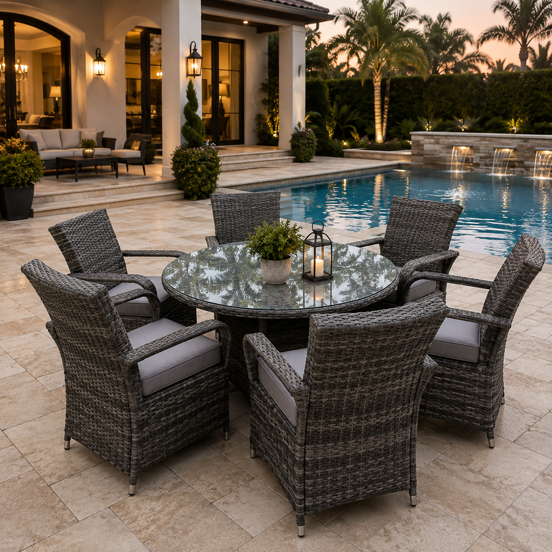2/4/6 Option Rattan Garden Furniture Dining Sets Chairs Dark Grey Mix Outdoor Patio