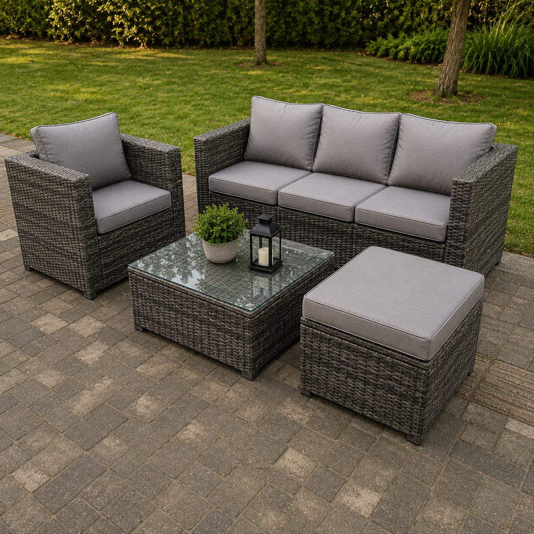 Lounge rattan sofa coffee table set outdoor garden furniture patio grey
