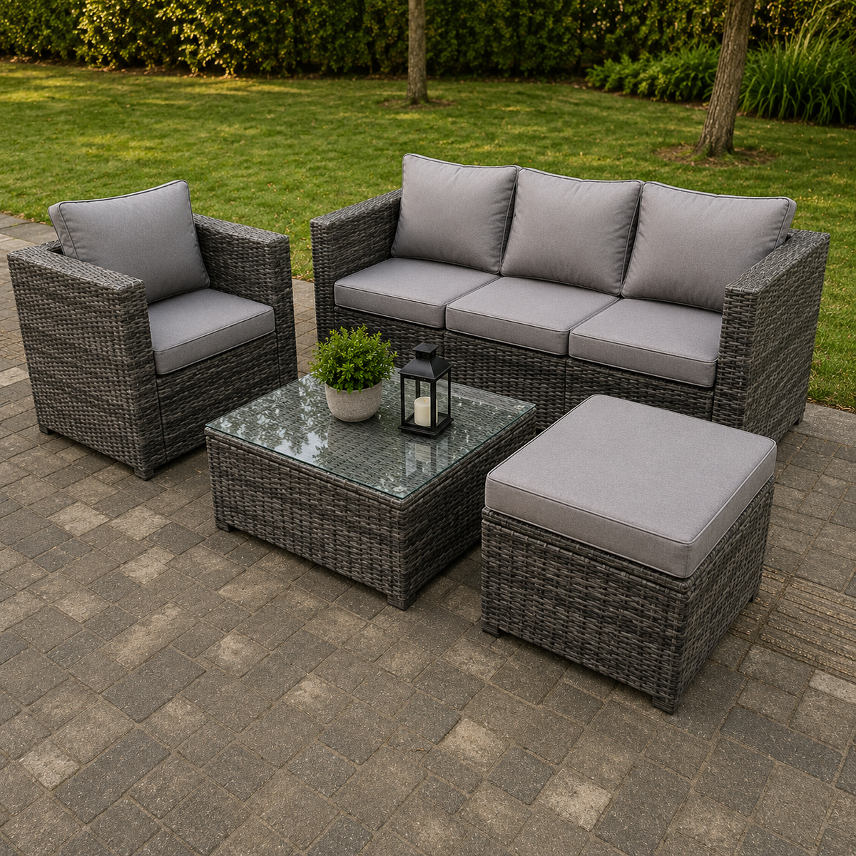 Lounge rattan sofa coffee table set outdoor garden furniture patio grey