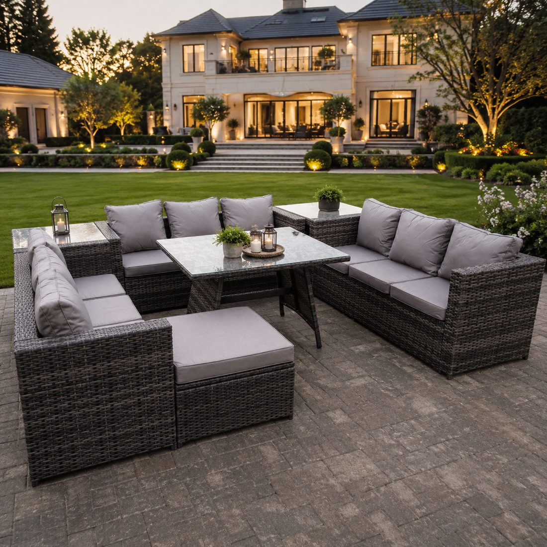 10 Seater Lounge Rattan Garden Furniture Set Sofa Dining Table Patio Grey