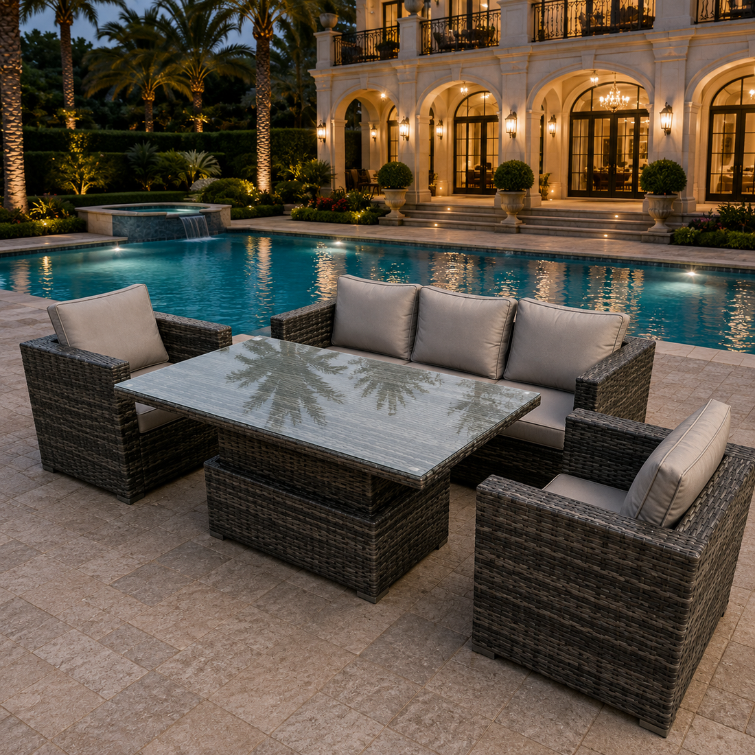 5 Seater Rattan Sofa Chair With Rising Table Sets Outdoor Garden Furniture