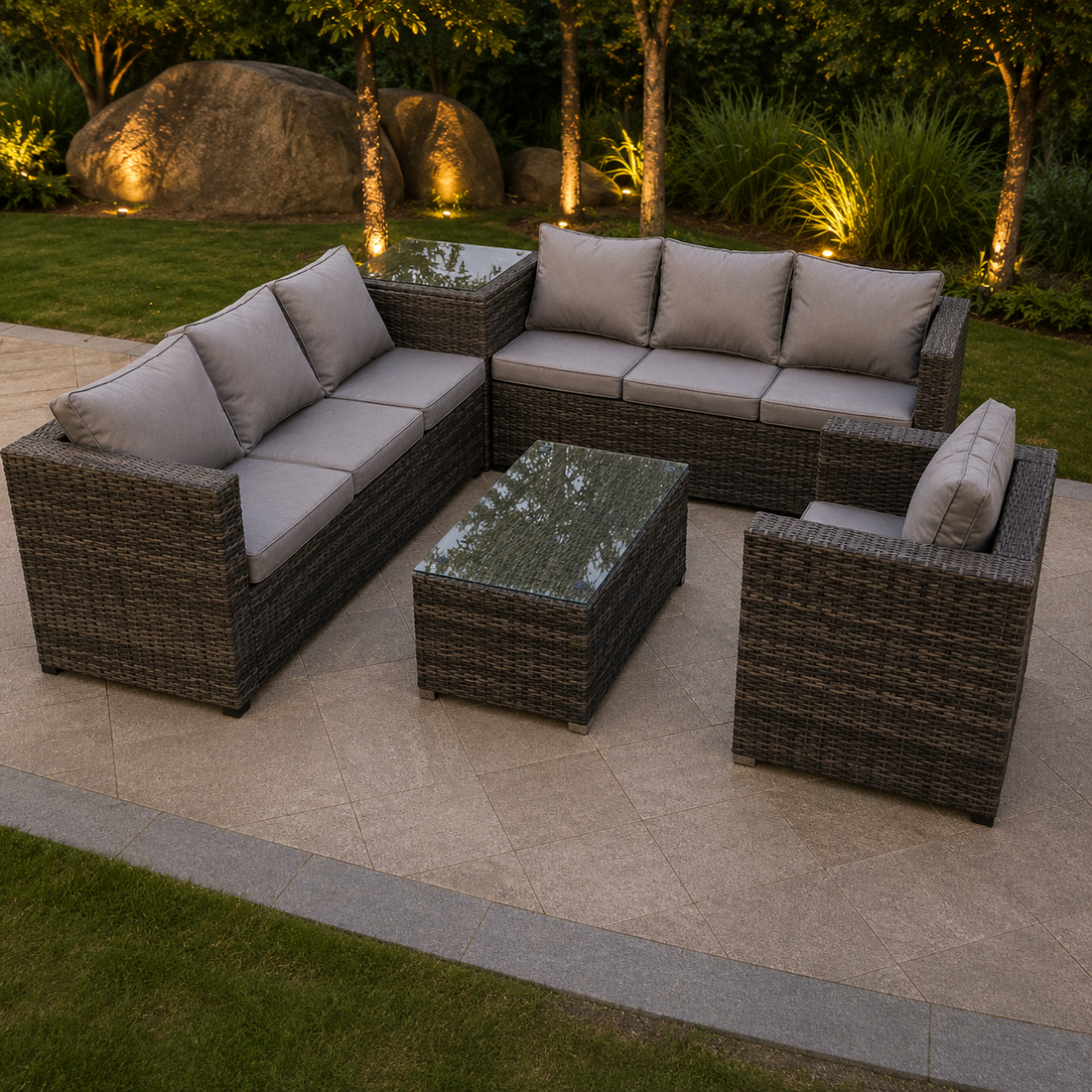 7 seater corner grey rattan sofa chair table outdoor garden patio furniture set