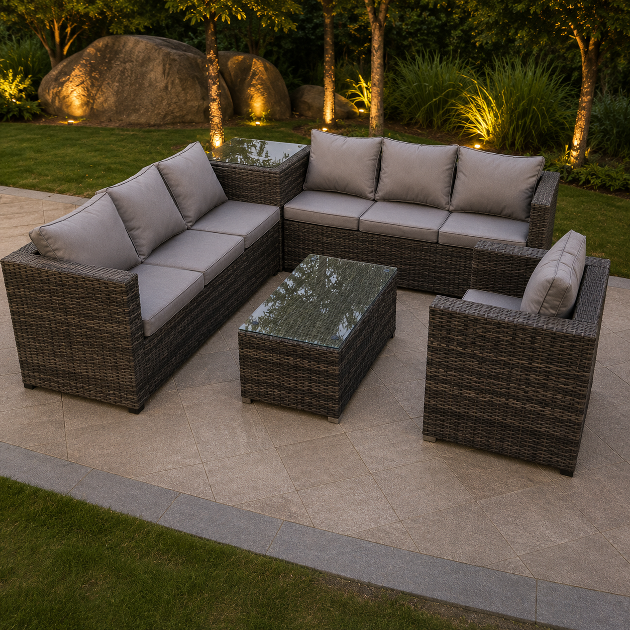 7 seater corner grey rattan sofa chair table outdoor garden patio furniture set