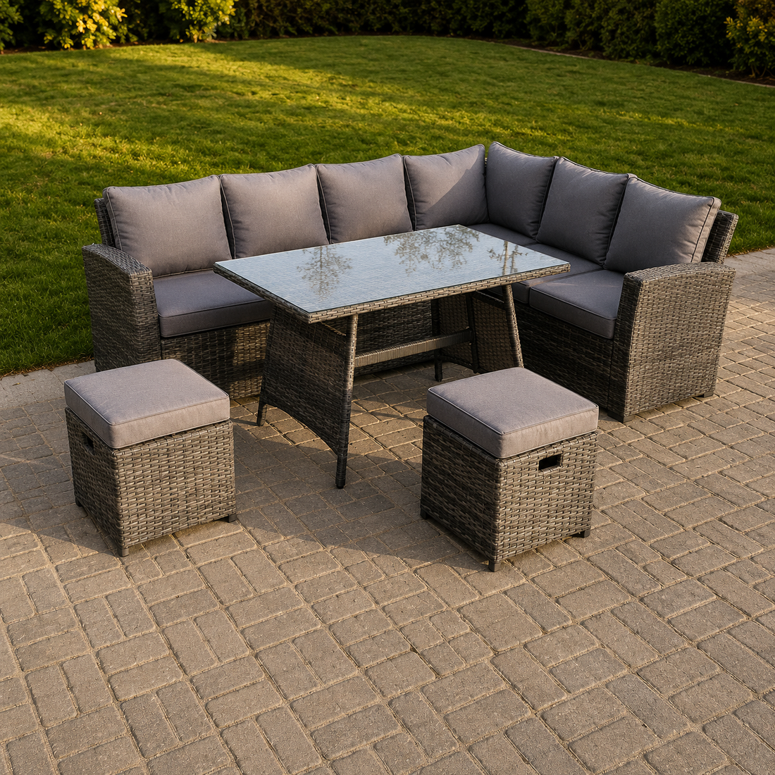 (right corner) 8 seater mixed dark grey dining sofa set furniture