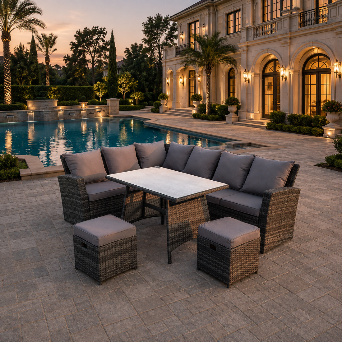 (left corner ) 8 seater mixed dark grey dining sofa set furniture