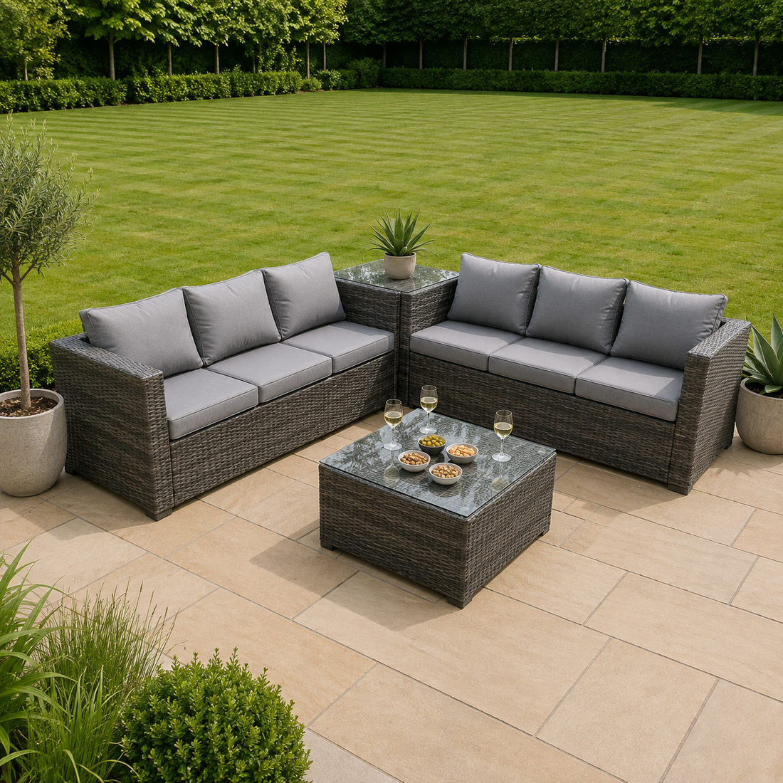6 Seater Wicker Outdoor Rattan Garden Furniture Sets 2 Coffee Table Dark Grey