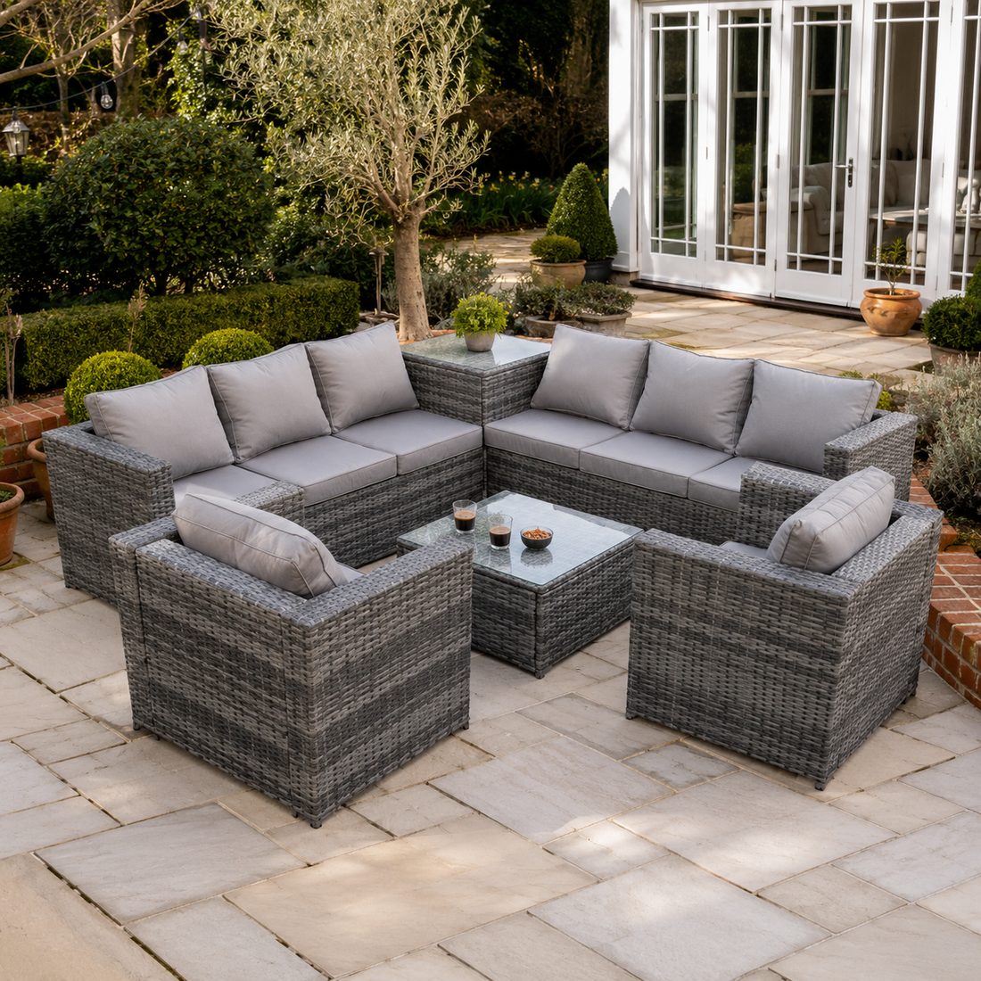 8 Seater Rattan Sofa Set With 2 Coffee Table And 2 Chairs