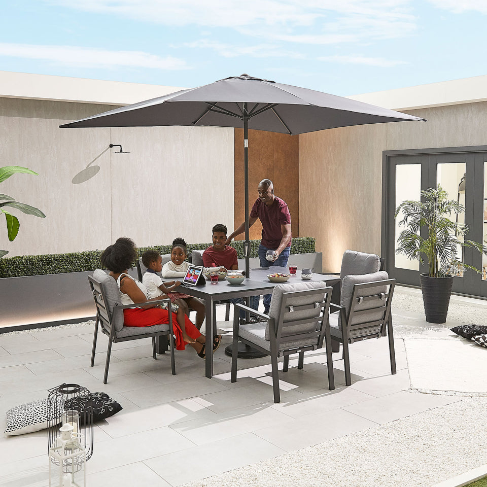 Enna 6 Seat Aluminium Dining Set - Rectangular Table in Graphite Grey