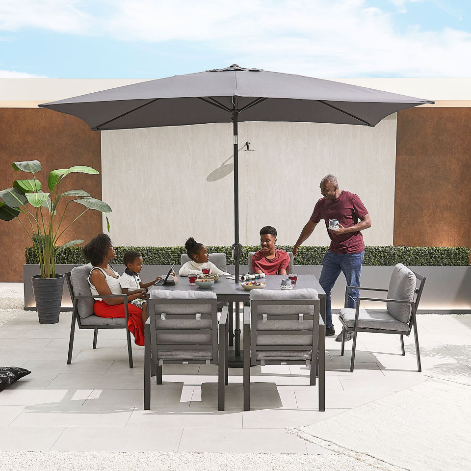 Enna 6 Seat Aluminium Dining Set - Rectangular Table in Graphite Grey