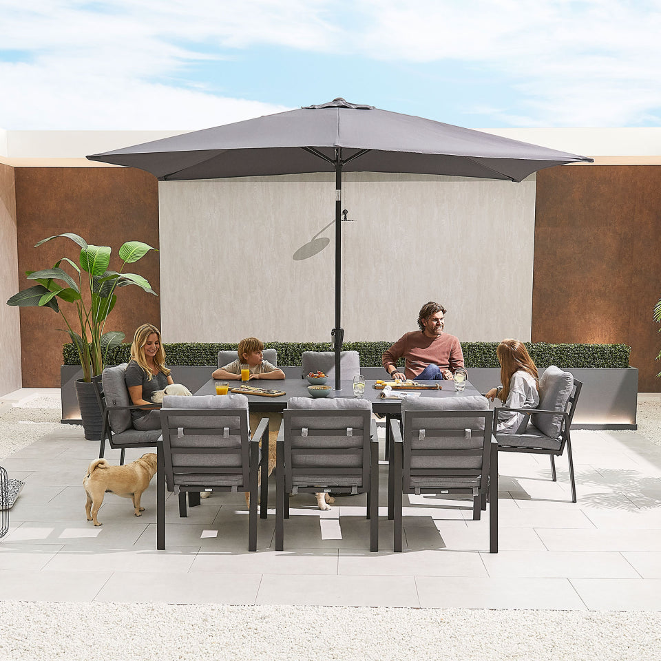 Enna 8 Seat Aluminium Dining Set - Rectangular Table in Graphite Grey
