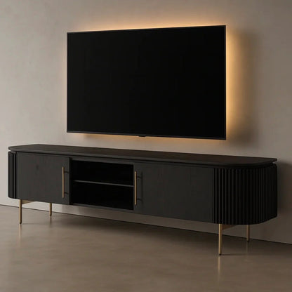Lantine TV Unit - Black Oak &amp; Brass