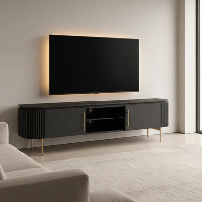 Lantine TV Unit - Black Oak &amp; Brass