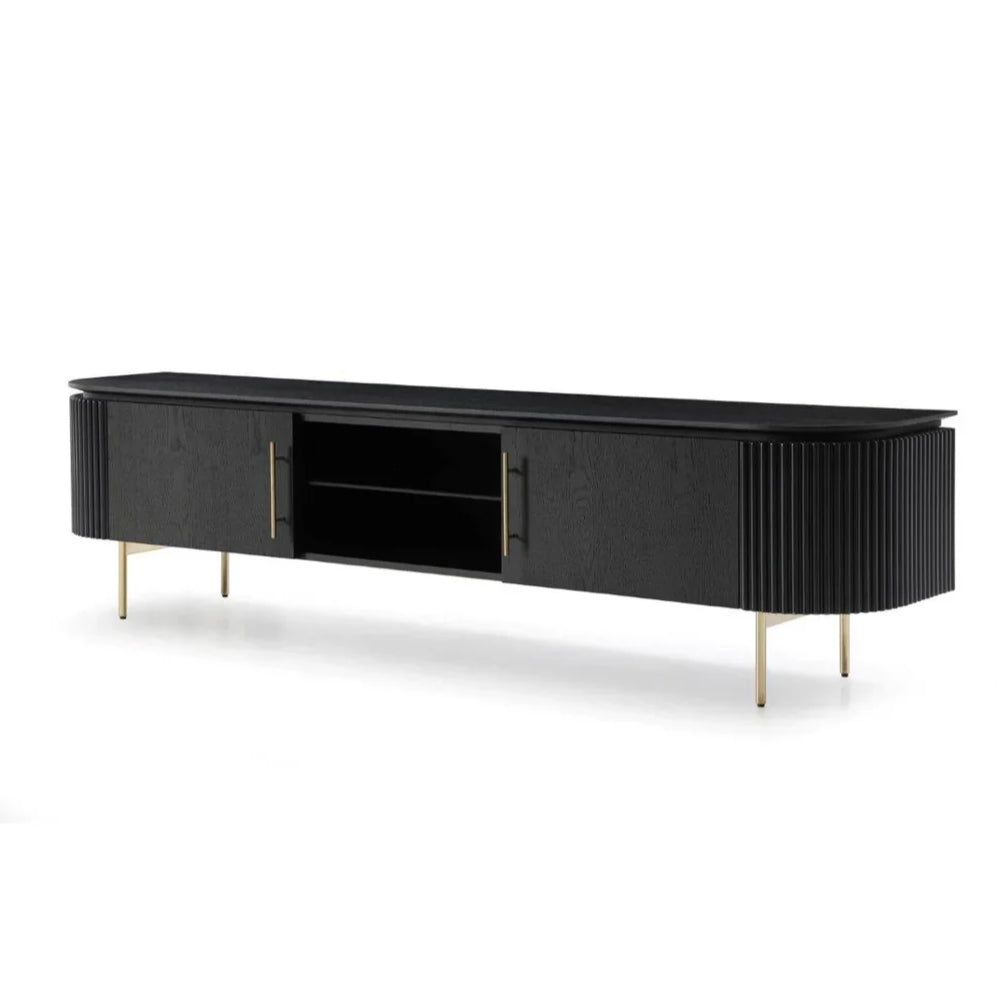 Lantine TV Unit - Black Oak &amp; Brass