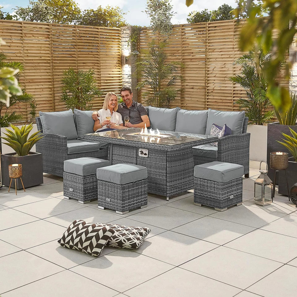 Cambridge Rattan Rising Table Cambridge L-Shaped Corner Rattan Lounge Dining Set with 3 Stools - Lef ...