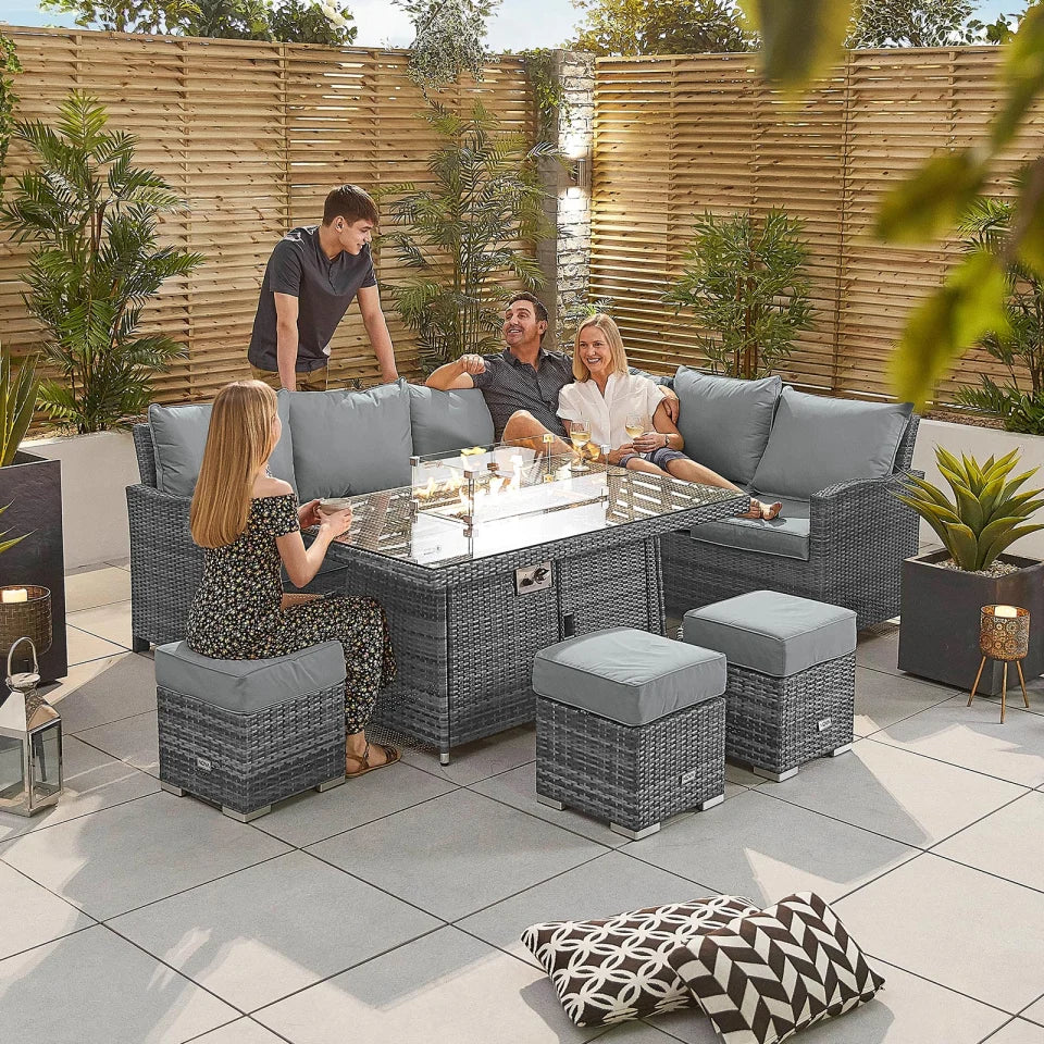 Cambridge L-Shaped Corner Rattan Lounge Dining Set with 3 Stools - Rig ...