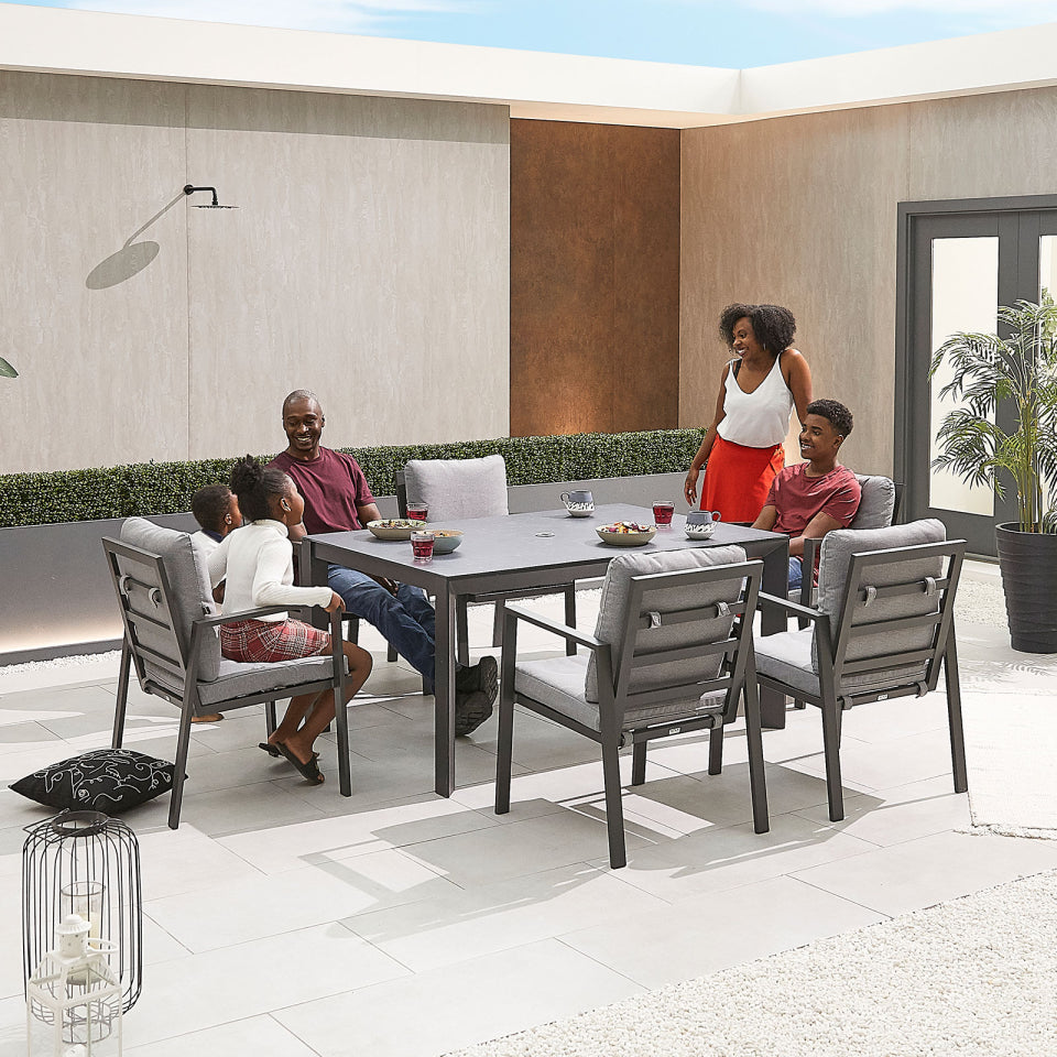 Enna 6 Seat Aluminium Dining Set - Rectangular Table in Graphite Grey