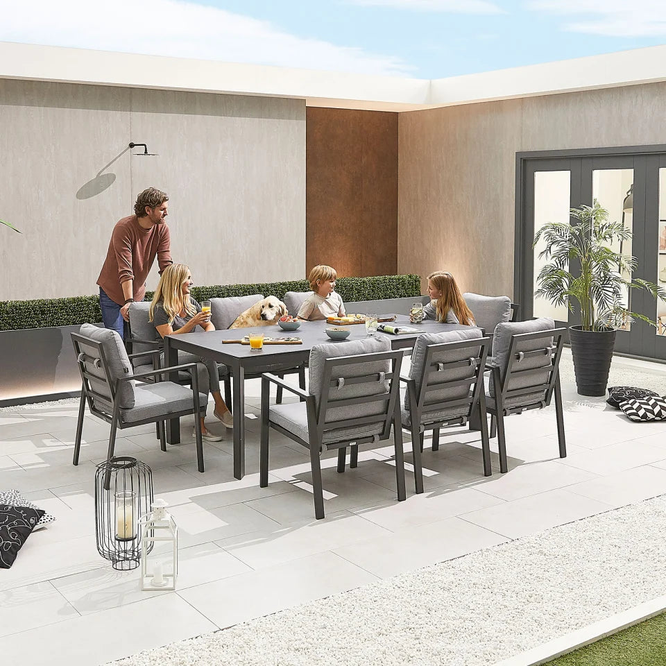 Enna 8 Seat Aluminium Dining Set - Rectangular Table in Graphite Grey