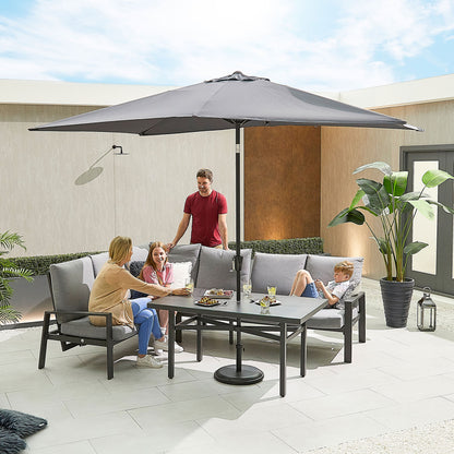 Enna L-Shaped Corner Aluminium Lounge Dining Set - Left Handed Parasol Hole Table in Graphite Grey