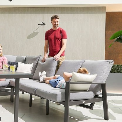 Enna L-Shaped Corner Aluminium Lounge Dining Set - Left Handed Parasol Hole Table in Graphite Grey