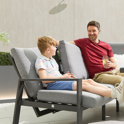 Enna L-Shaped Corner Aluminium Lounge Dining Set - Left Handed Parasol Hole Table in Graphite Grey