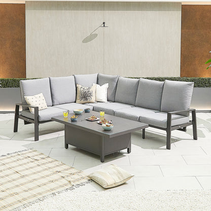 Enna L-Shaped Corner Aluminium Lounge Dining Set - Left Handed Rising Table in Graphite Grey