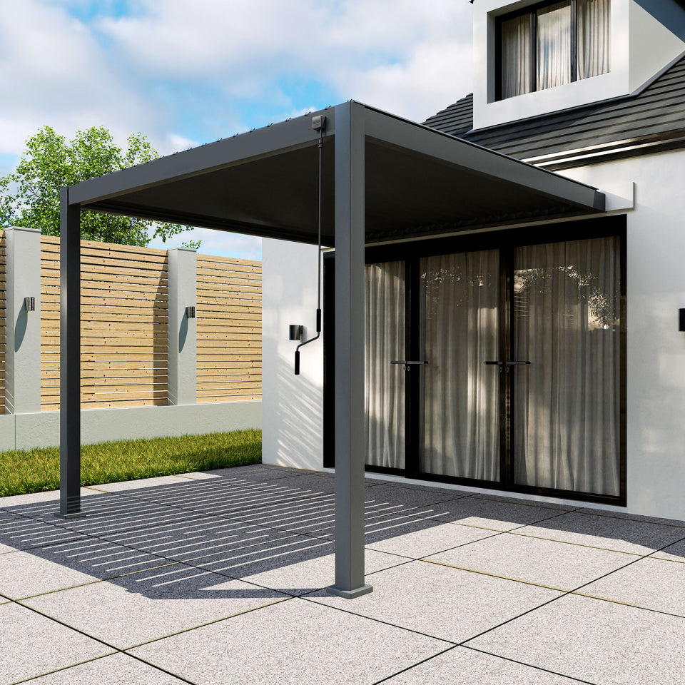 Legacy Aluminium Wall Mounted Pergola - 3.0m x 3.0m in Graphite Grey