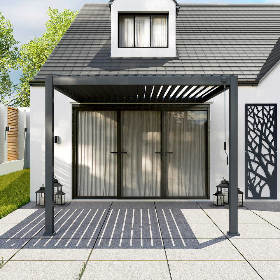 Legacy Aluminium Wall Mounted Pergola - 3.0m x 3.0m in Graphite Grey