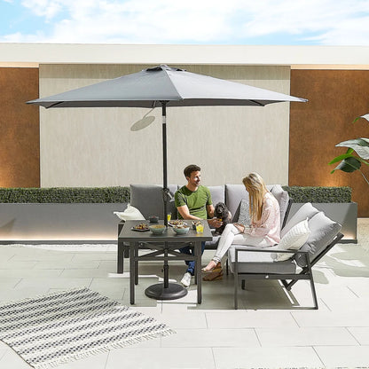 Enna Compact Corner Aluminium Lounge Dining Set - Square Parasol Hole Table in Graphite Grey