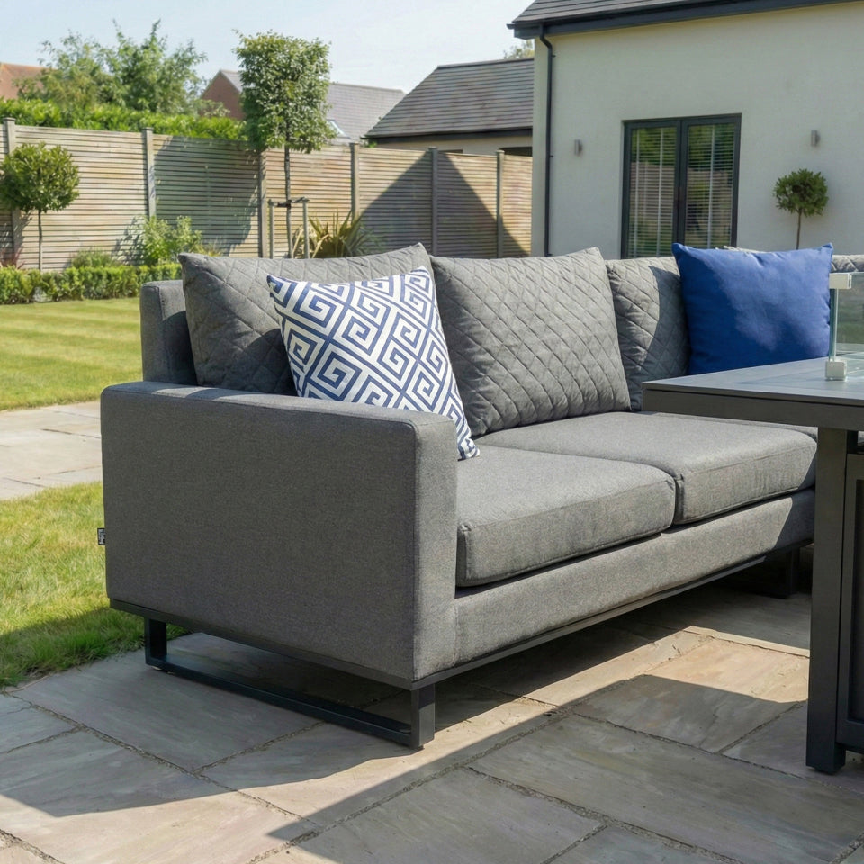 Eclipse Deluxe Corner All Weather Fabric Aluminium Lounge Dining Set - Gas Fire Pit Table in Ash Grey