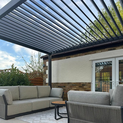 Legacy Plus LED Aluminium Metal Pergola in Graphite Grey - 4.0m x 3.0m Free Standing