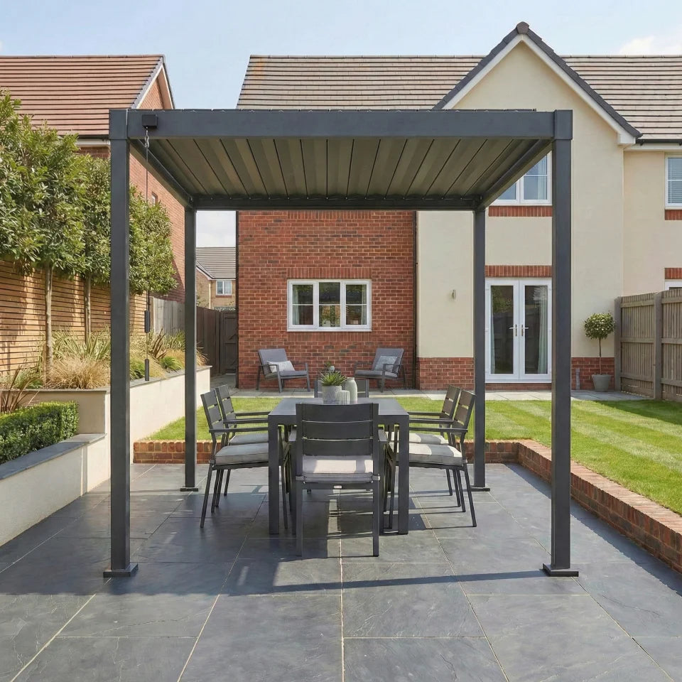 Shadow Metal Pergola in Graphite Grey - 2.4m x 3.0m Free Standing