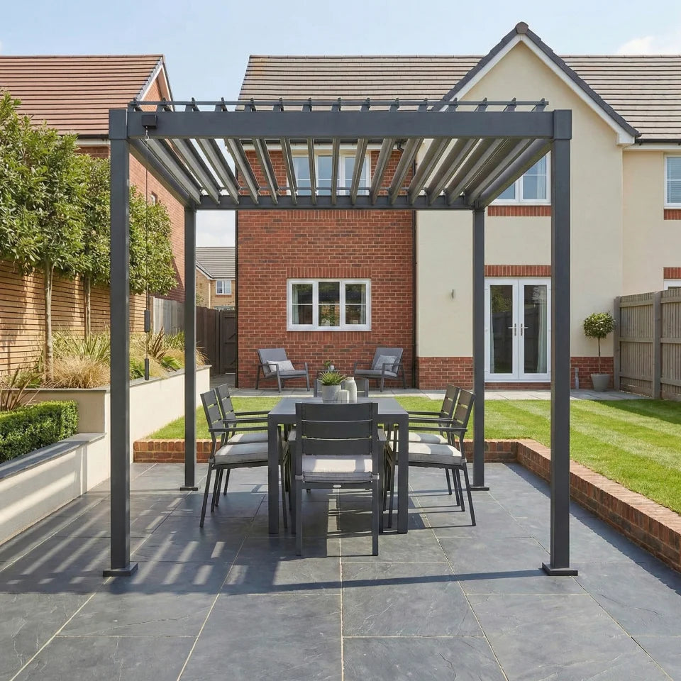 Shadow Metal Pergola in Graphite Grey - 2.4m x 3.0m Free Standing