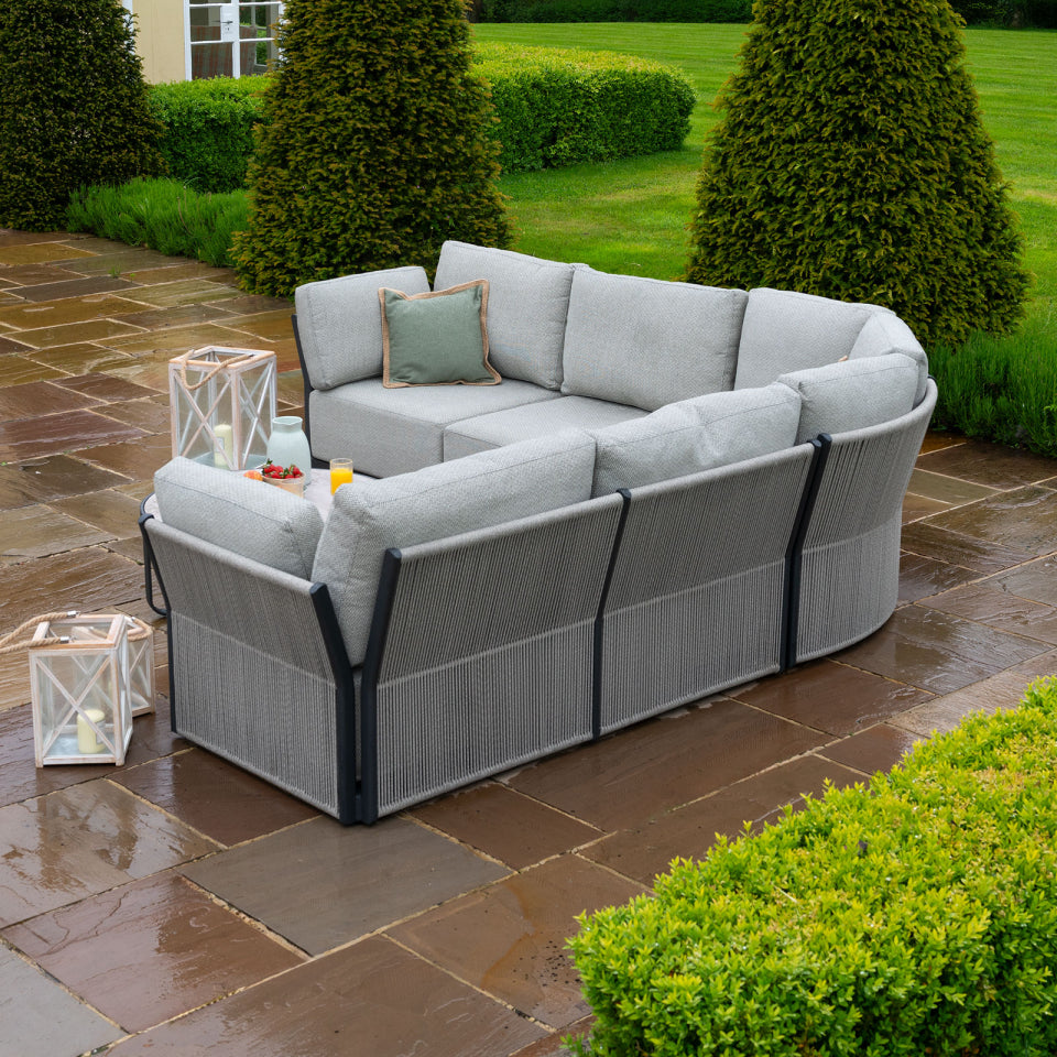 Jude Rope Aluminium Curved Corner Sofa Lounging Set in Dove Grey