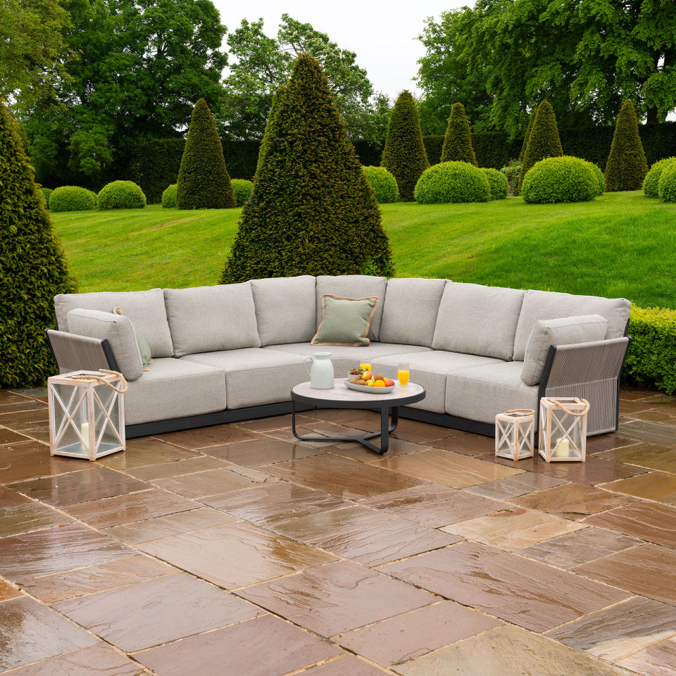Jude Rope Aluminium Curved Corner Sofa Lounging Set in Dove Grey