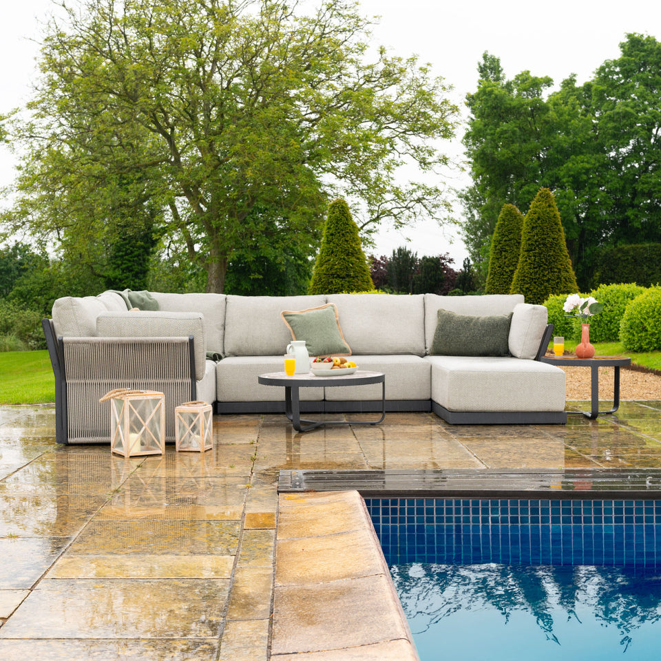 Jude Rope Aluminium Left Handed Large Corner Chaise Sofa Lounging Set in Dove Grey