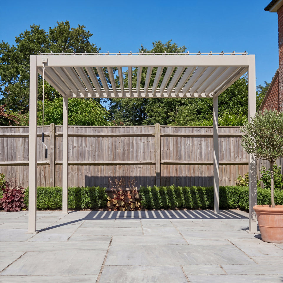 Proteus Lite Metal Pergola in Pebble - 3.0m x 3.0m Free Standing