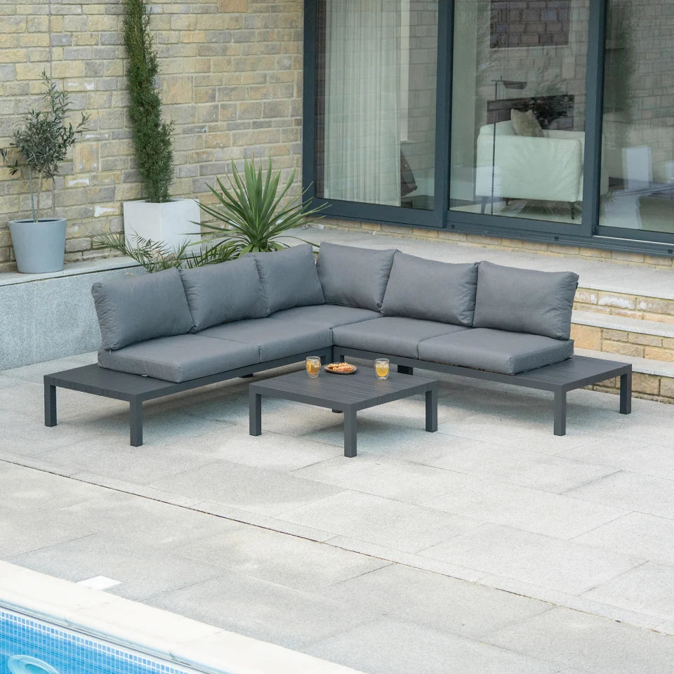 Calvin Aluminium Corner Sofa Lounging Set in Graphite Grey