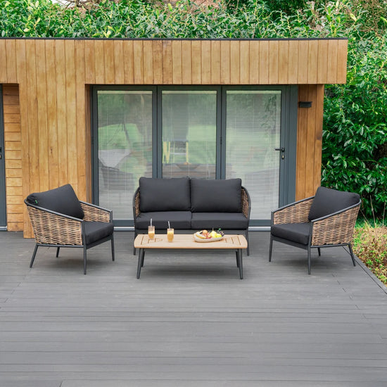 Cane Rattan Aluminium 2 Seater Sofa Lounging Set in Palomino Brown