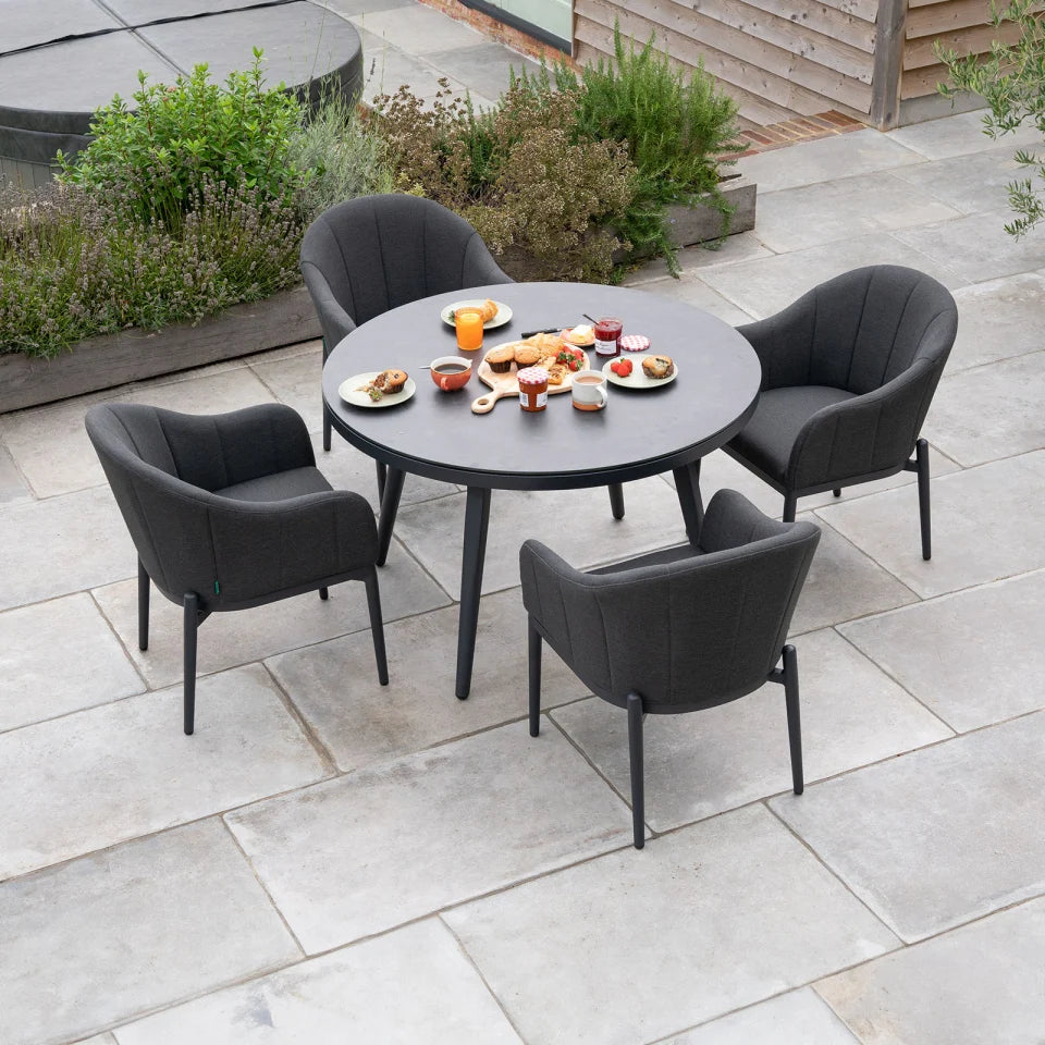 Duke 4 Seat All Weather Fabric Aluminium Dining Set - Round Table in Charcoal Grey