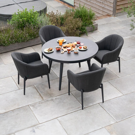 Duke 4 Seat All Weather Fabric Aluminium Dining Set - Round Table in Charcoal Grey