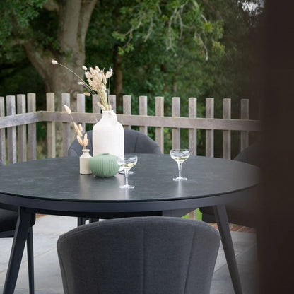 Duke 6 Seat All Weather Fabric Aluminium Dining Set - Round Table in Charcoal Grey
