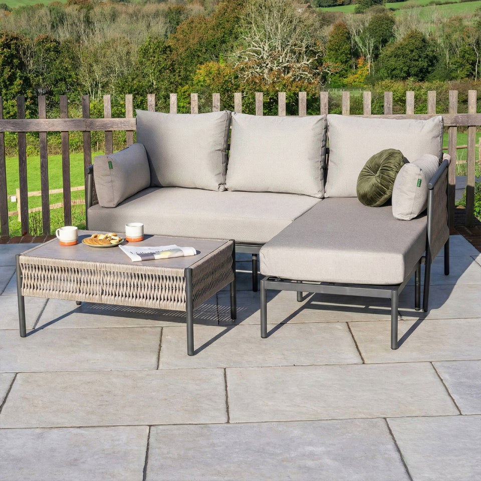 Sophia Rattan Aluminium 3 Seater Chaise Sofa Lounging Set in Mottled Grey