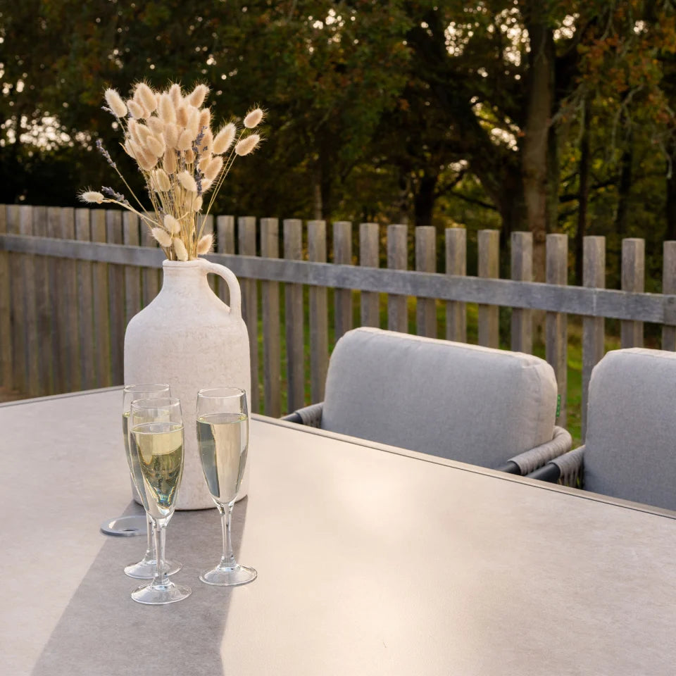Sophia 6 Seat Rattan Aluminium Dining Set - Rectangular Table in Mottled Grey