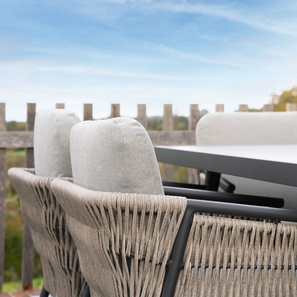 Sophia 6 Seat Rattan Aluminium Dining Set - Rectangular Table in Mottled Grey