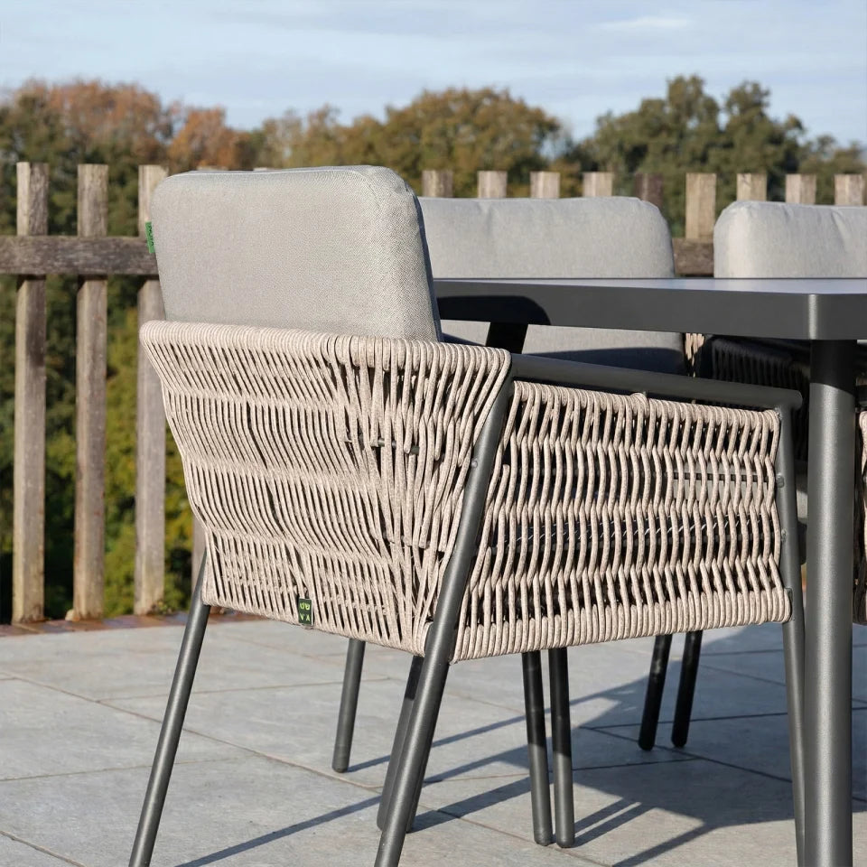 Sophia 8 Seat Rattan Aluminium Dining Set - Rectangular Table in Mottled Grey