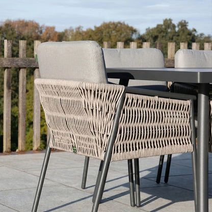 Sophia 8 Seat Rattan Aluminium Dining Set - Rectangular Table in Mottled Grey