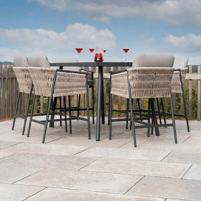 Sophia 6 Seat Rattan Aluminium High Dining Set - Rectangular Table in Mottled Grey