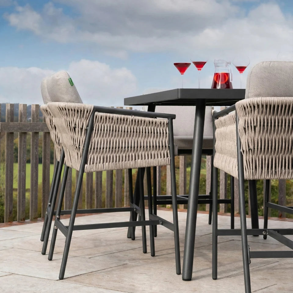 Sophia 6 Seat Rattan Aluminium High Dining Set - Rectangular Table in Mottled Grey